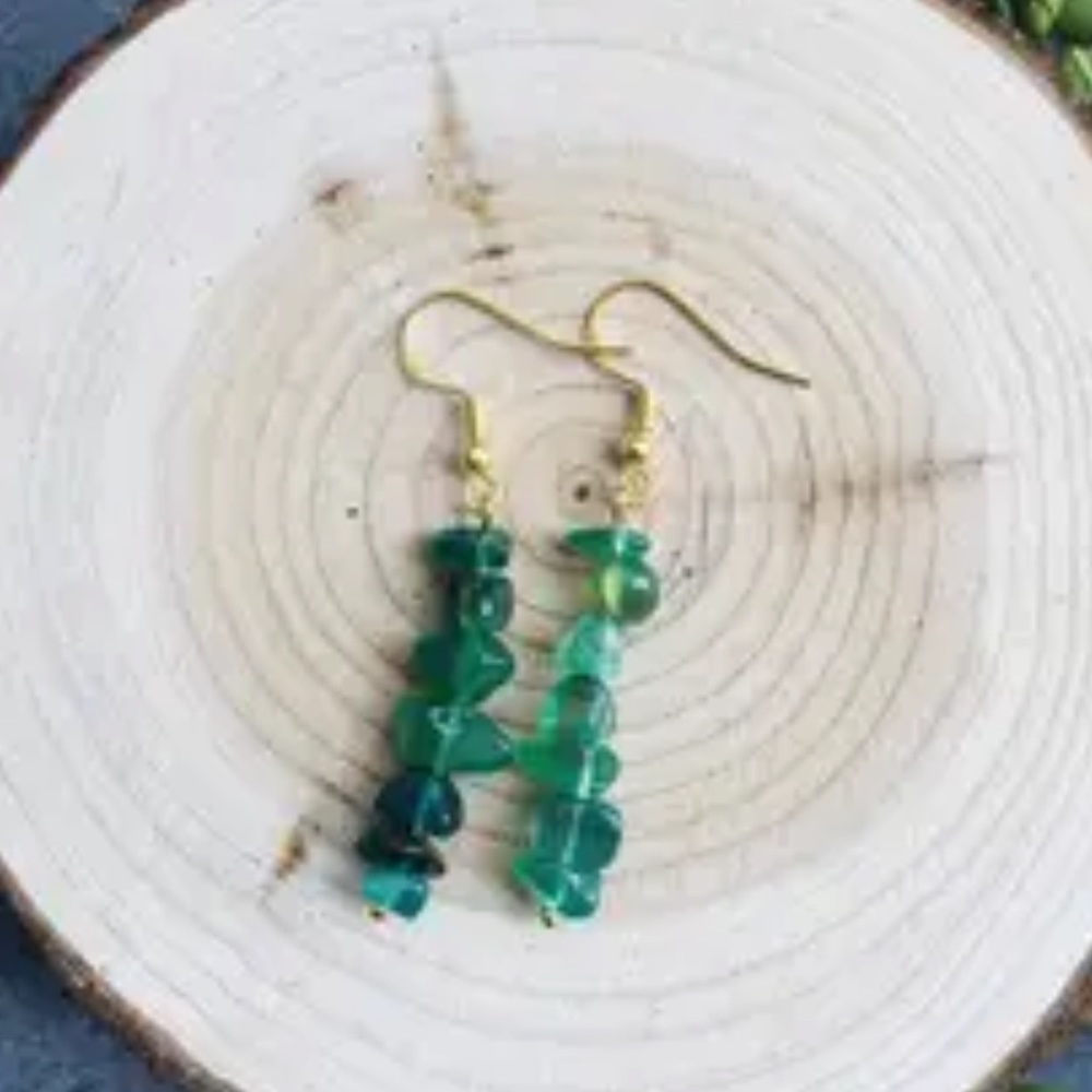 New Loose Natural Green Aventurine Gold Sterling Silver Hook Handmade Earrings - Picture 3 of 9